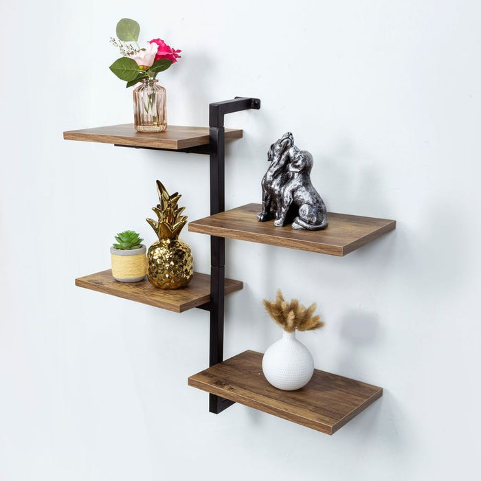 4 Tier Dark Oak Wall Shelf - PARGI: Black Frame, Tall Multi Section, Best Quality, 60x20x60cm