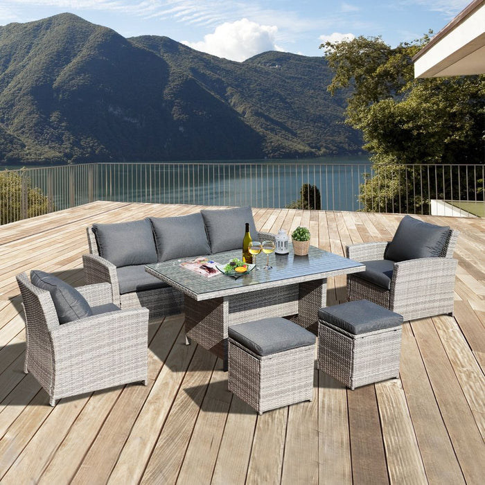 6Pcs Rattan Dining Set - Outdoor w/ Cushion - Garden Furniture