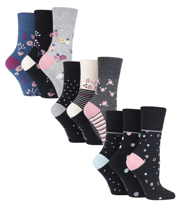 Gentle Grip - Ladies 9 Pack Patterned Socks