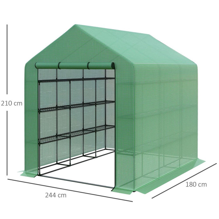 Poly Tunnel Steeple Walk in Greenhouse Removable Cover Shelves 244x180x210cm