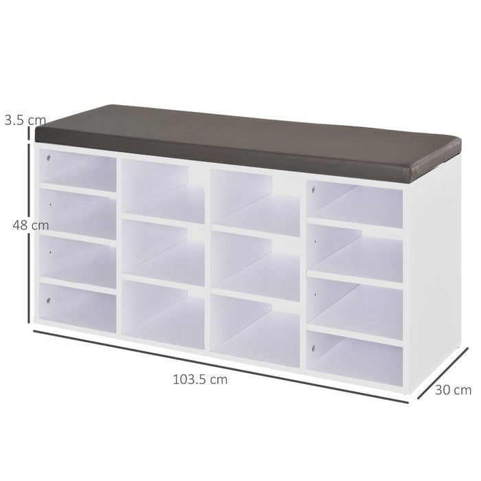 Space-Saving PU Leather Shoe Storage: 14-Compartment Bench in Brown/White