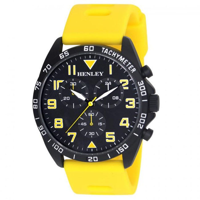 Henley Men's Multi Eye Black Dial Yellow Sports Watch H02215.9 - Large Silicone Strap - High-Quality & Stylish