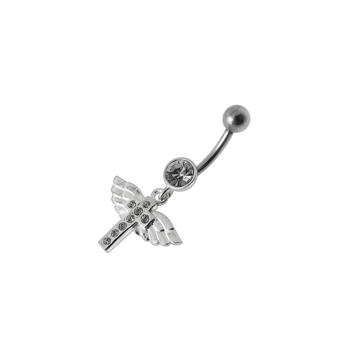 Jeweled Flying Cross Dangling Belly Ring