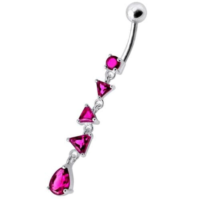 Fancy Triangle Stones Dangling SS Bar Belly Body Jewelry Ring