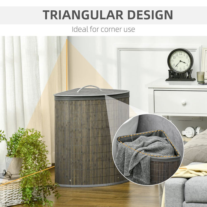 55L Bamboo Corner Laundry Hamper Bamboo Laundry Basket 38x38x57cm Grey HOMCOM