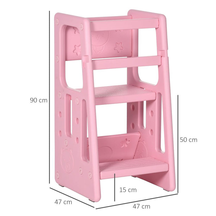 Premium Pink Kids Adjustable Step Stool - Safe & Sturdy Design - Ideal for Toddler Kitchen Use