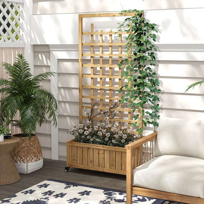 Versatile Outsunny Wooden Trellis Planter: Raised Bed with Mobile Design & Bed Liner