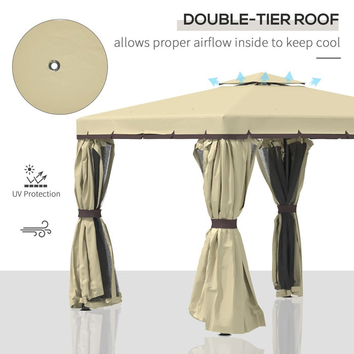 Premium 3x3m Patio Gazebo: Water Repellent Roof, Mosquito Net, Aluminium Frame - Beige