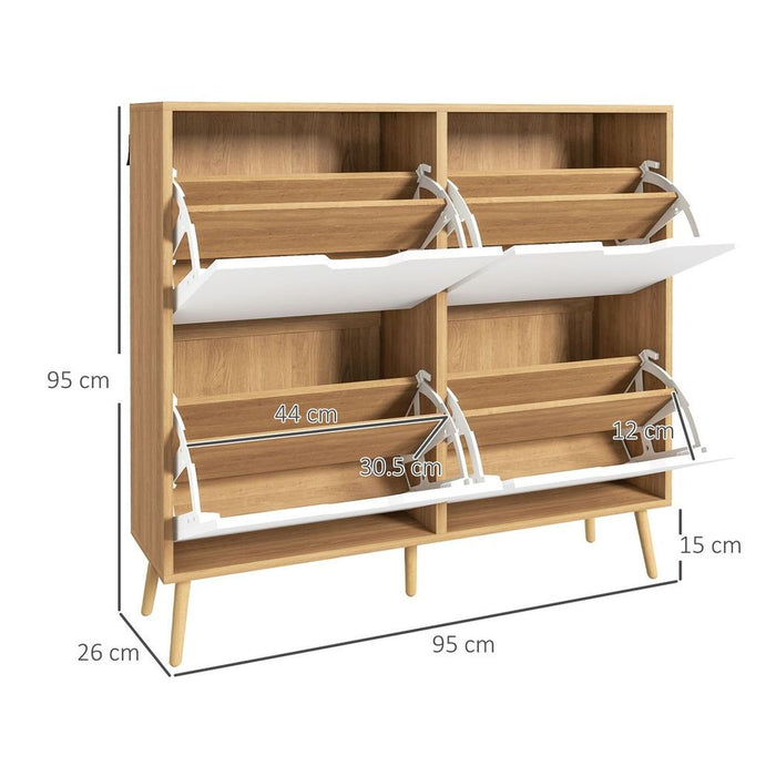 HOMCOM Shoe Storage Cabinet - 4 Flip Drawers, Natural Wood, Holds 16 Pairs