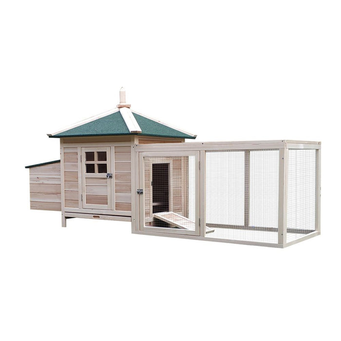 PawHut Chicken Coop Hen Poultry House with Nesting Box Outdoor Run Patio Wooden