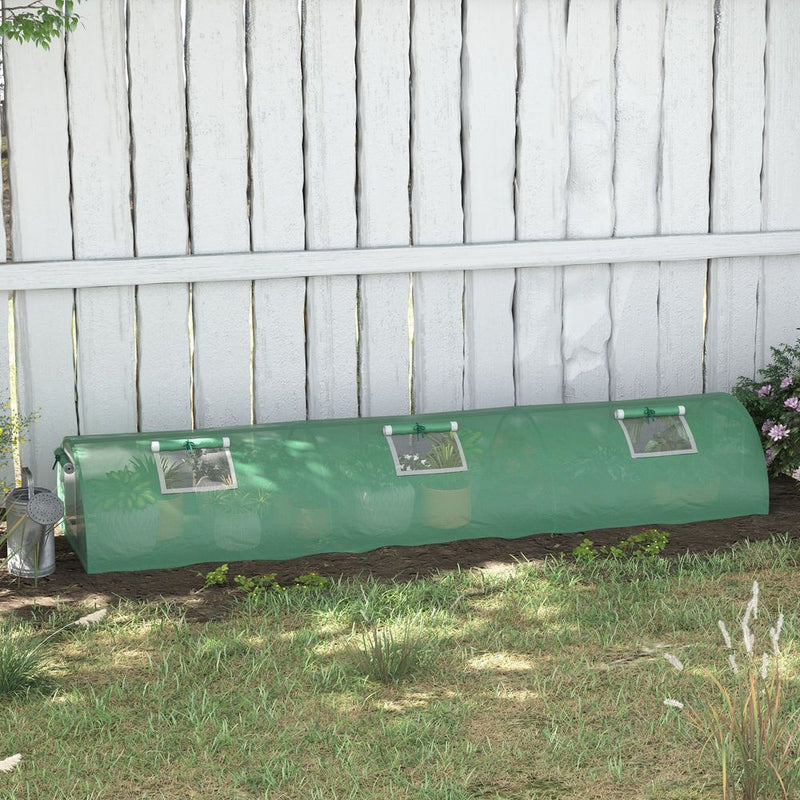 Outsunny PE Mini Greenhouse, 3m Portable Tunnel Green House with 5 Mesh Windows