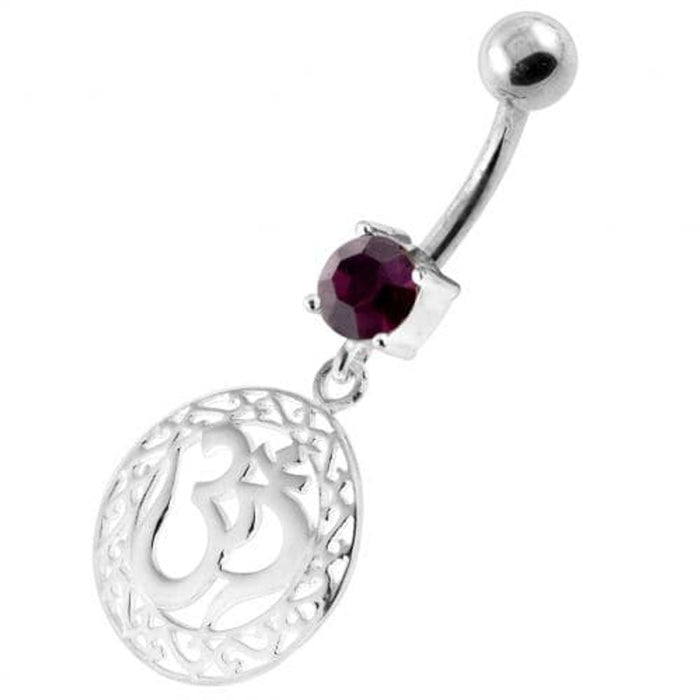 Ohm in a Floral Cut out 925 Sterling Silver Navel Bar