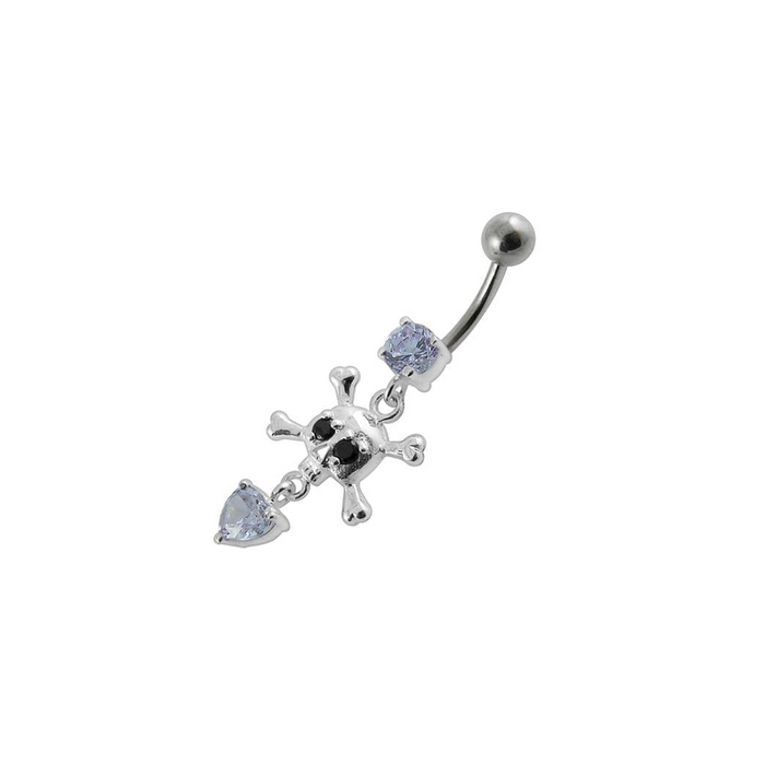 Jeweled Fancy Silver Dangling Banana Bar Navel Body Jewelry Ring