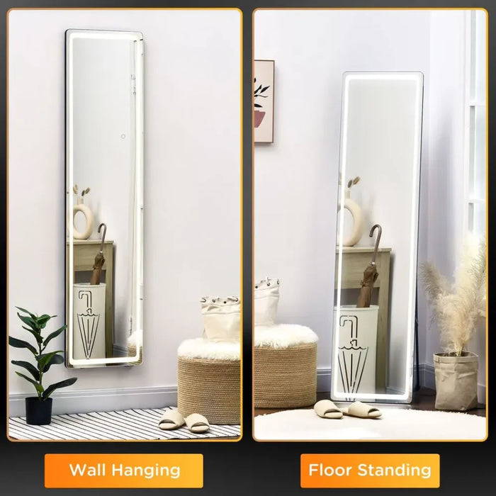 Full Length Mirror with LED Light, Free Standing Floor Mirror for Bedroom