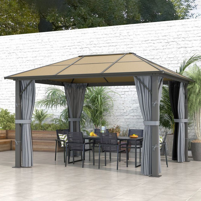 Ultimate Protection Outsunny Hardtop Gazebo 3x3.6m w/ Curtains, Aluminium Frame