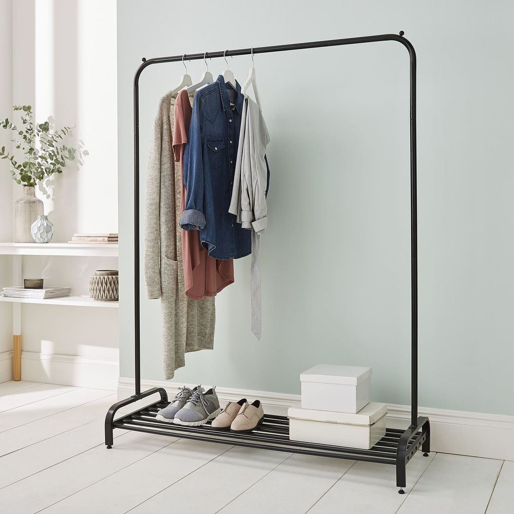 Premium Black Clothes Rail with Shoe Storage — InStock