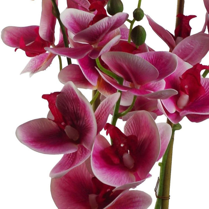 High Quality 70cm Dark Pink Artificial Orchid w/ Black Ceramic Planter - Natural Look, Fully Assembled - Leaf Design UK