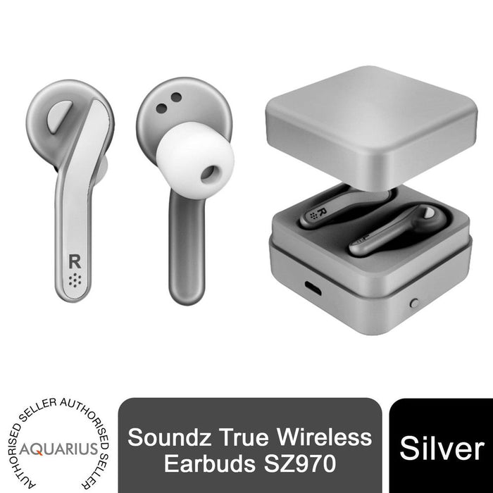 Premium Silver True Wireless Earbuds - Soundz SZ970 | Built-in Mic & Charging Case