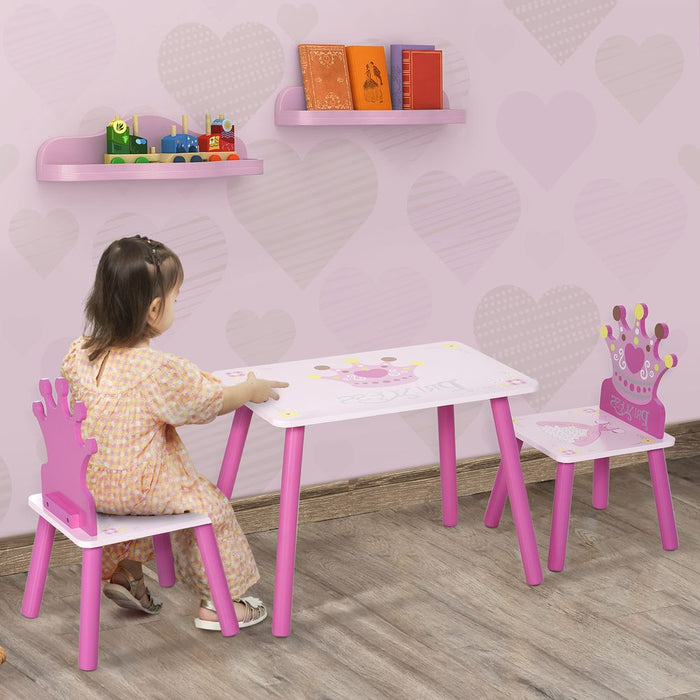 Princess Crown Chair Table Set 2-4 Yrs Pink HOMCOM: Kids Home Furniture 3 Pcs