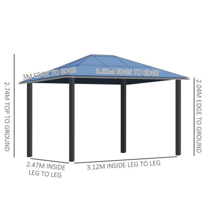 Elegant 3.6x3m Hardtop Gazebo with Polycarbonate Roof - Brown Outsunny