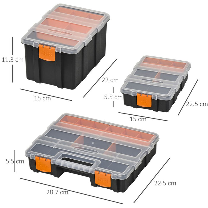 DURAND 4-Pack Tool & Hardware Storage Boxes - PP, Size Variety, Black/Orange