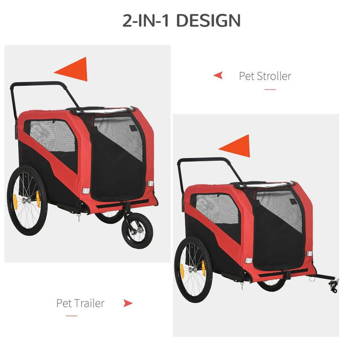 Premium 2-in-1 Dog Bike Trailer & Pet Stroller - Red