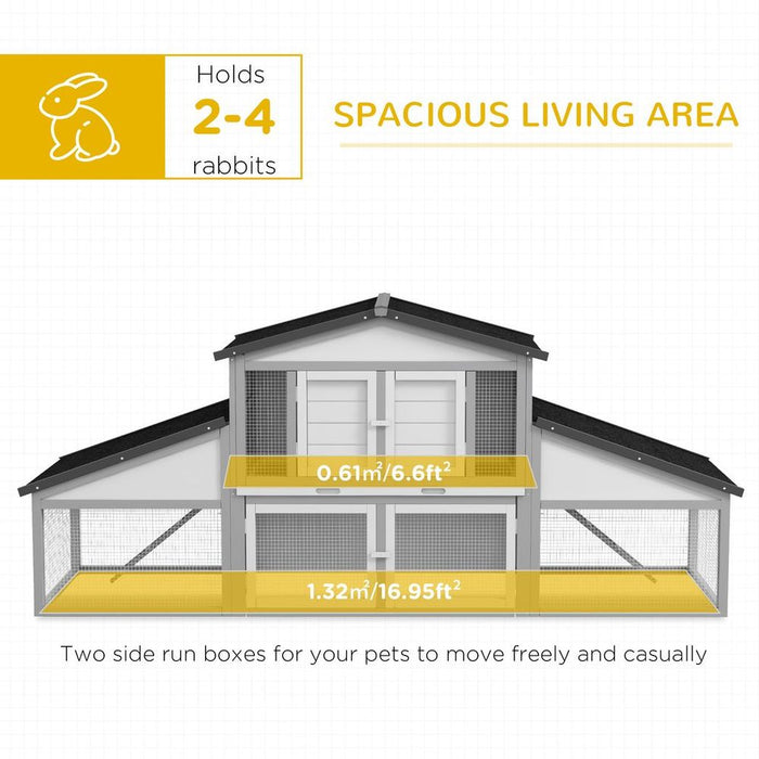 Spacious Grey Rabbit Hutch with Run, Tray, Ramp - PawHut
