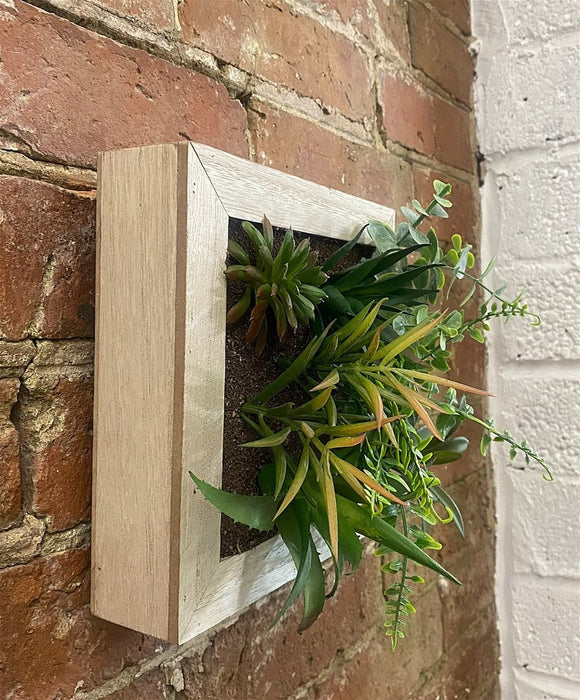 Premium Artificial Succulents in Square Wood Frame