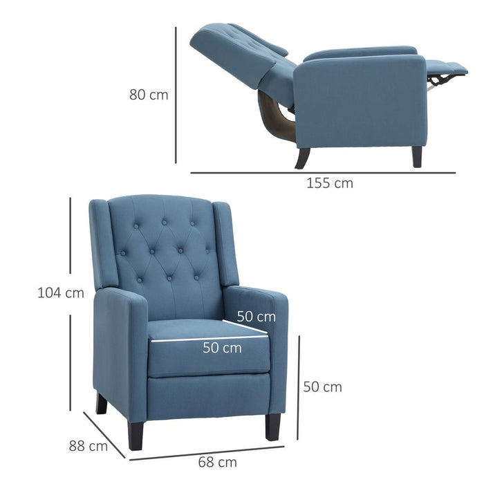 HOMCOM Button Tufted Microfibre Cloth Recliner Armchair for Living Room, Blue