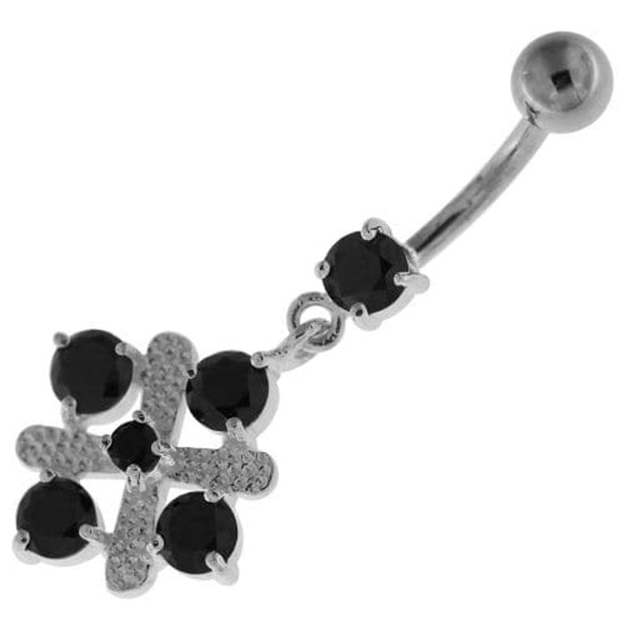 Fancy Jeweled Sterling Silver Navel Belly Button Bar