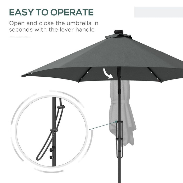 Outsunny 3m Cantilever Garden Parasol Umbrella W/ Solar LED & Cover, Grey