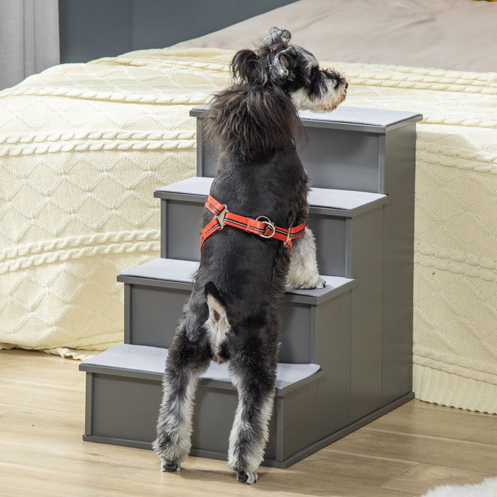 Premium Wooden Pet Steps - Bed, Couch, Stairs - Grey Pawhut - 4 Steps - Comfortable & Durable - Best Quality - Easy Assembly