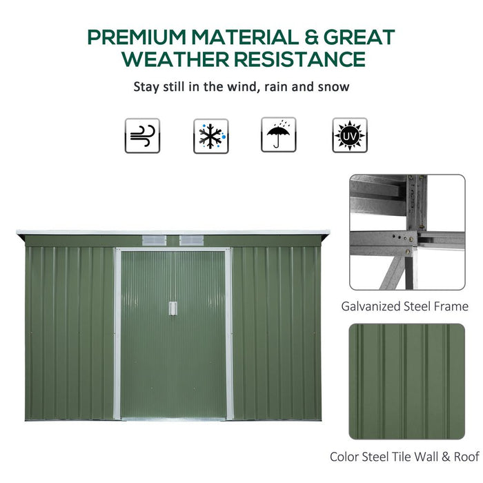 High-Quality 9ft x 4.25ft Corrugated Metal Shed with Foundation Vent Doors - Green