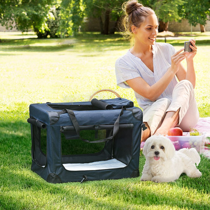 Foldable Pet Carrier Bag 60cm - Soft, Portable Cage for Cats & Puppies with Cushion & Storage