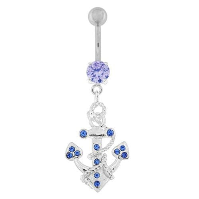 Jeweled Anchor with Rope Dangling Navel Belly Ring