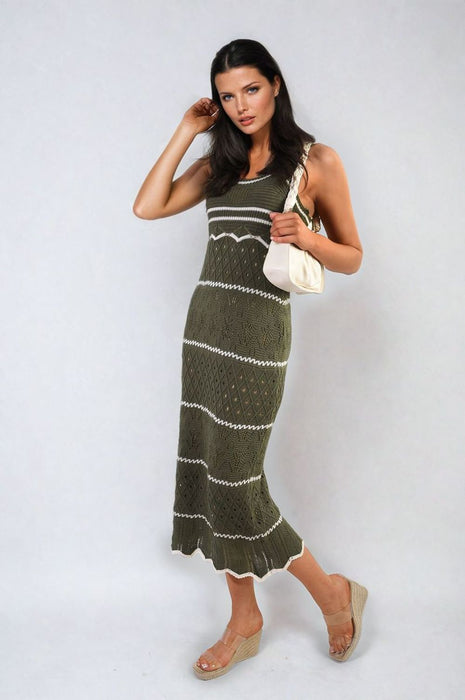 Strappy Long Knitted Stripe Cami Dress - Ultimate Style and Comfort!