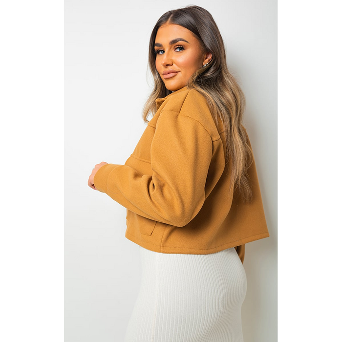 Cropped Long Sleeve Collared Jacket with Pockets