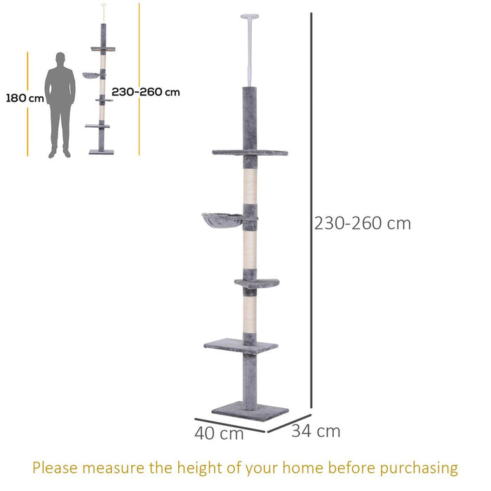 Premium Quality 5-Tier Cat Tree Tower - Floor to Ceiling Adjustable Scratcher - Pawhut