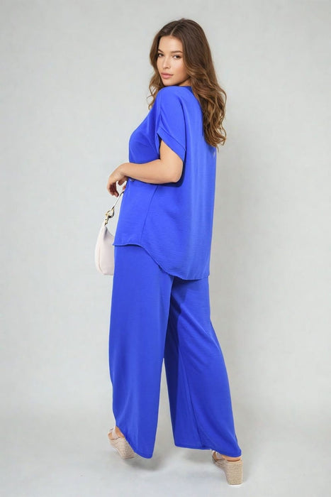 Effortlessly Chic V-Neck Top & Wide Leg Trousers Set - Premium Quality - Various Sizes & Colors