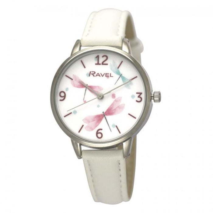 Ravel Ladies Dragonfly Leather Strap Watch - White - RF011.4