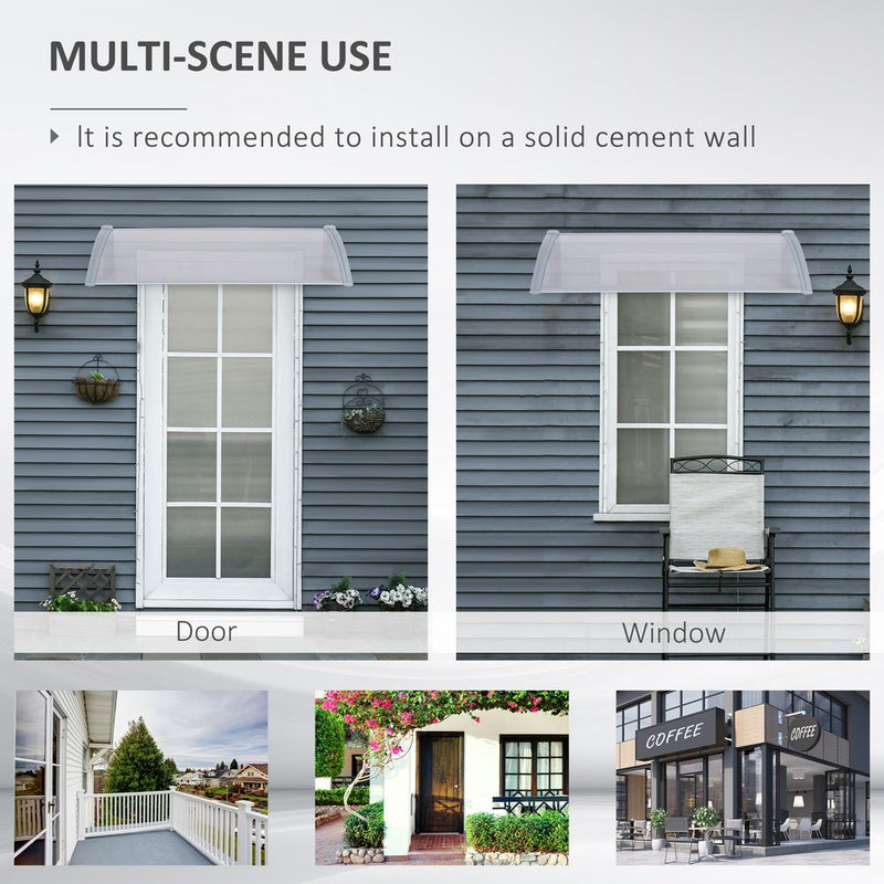 Premium 140Wx70L Door Awning Canopy - UV & Weather Resistant - Transparent/Silver