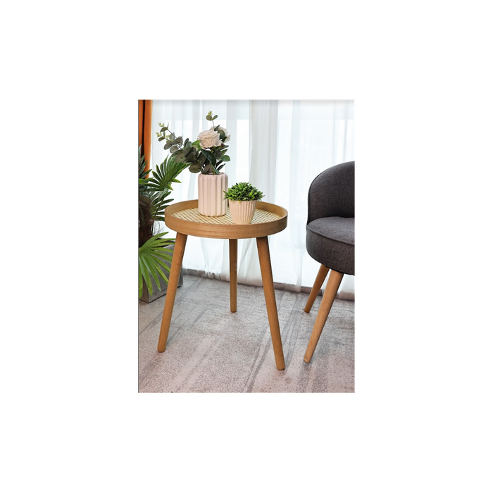 Cane Oak Round Side Table - SLENDER | Highest Quality | Free Shipping