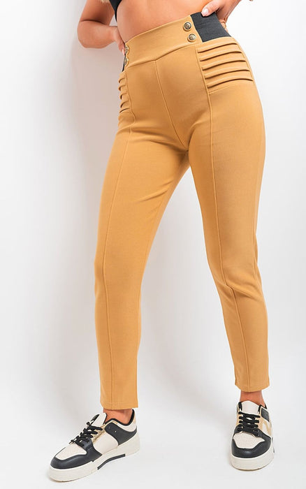 Elastic Waist Button Detail Leggings - Stylish, Comfortable, and Versatile!