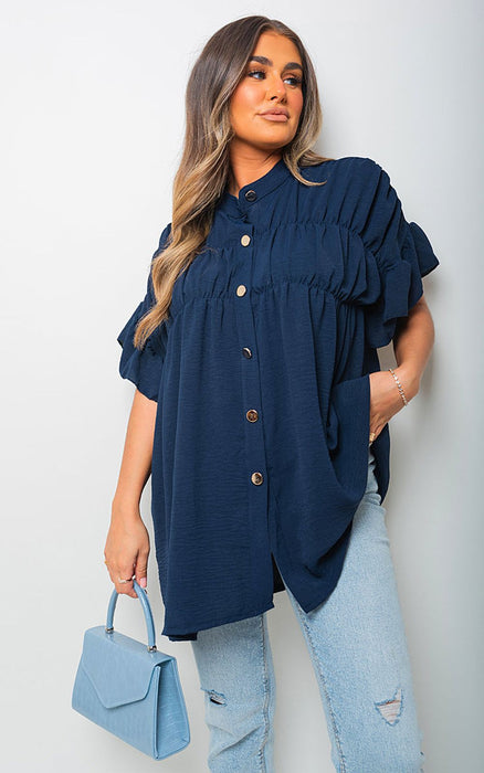 Rebecca Button Down Pleated Frill Tops - Sophisticated and Stylish for Any Occasion!