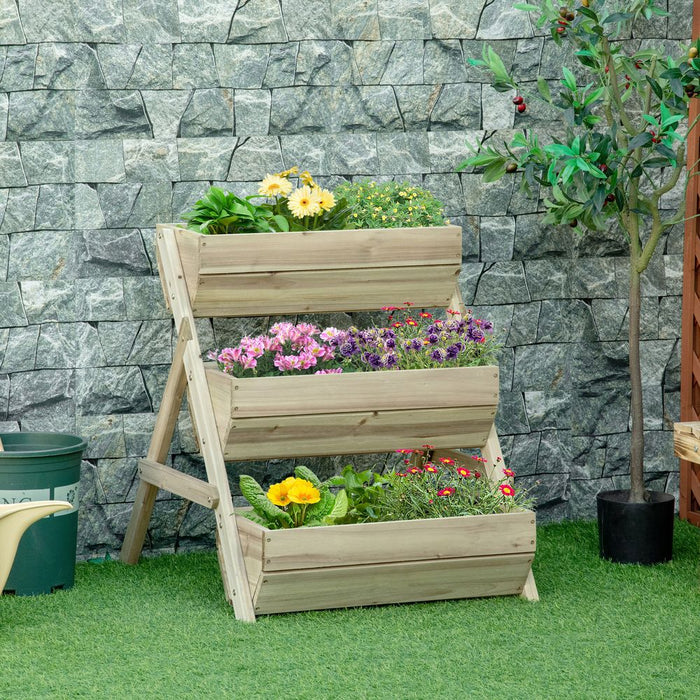 Premium Outsunny 3 Tier Raised Garden Bed Kit - Flower, Vegetable, Herb - 120x68x80cm - Green