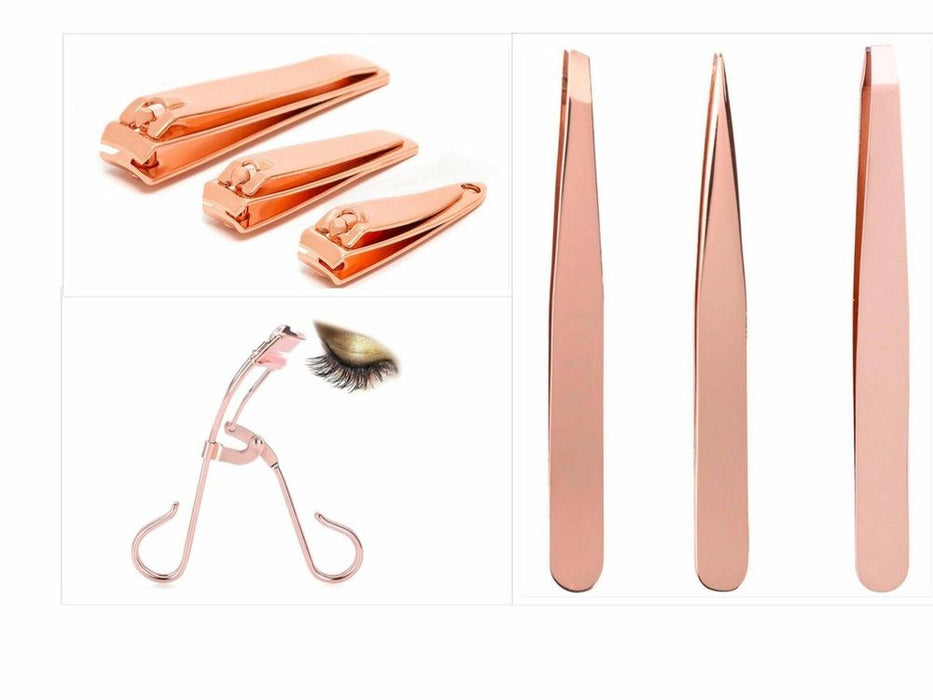 Rose Gold Professional Nail Clipper Tweezers Eyelash Curler Set - High Quality & Stylish