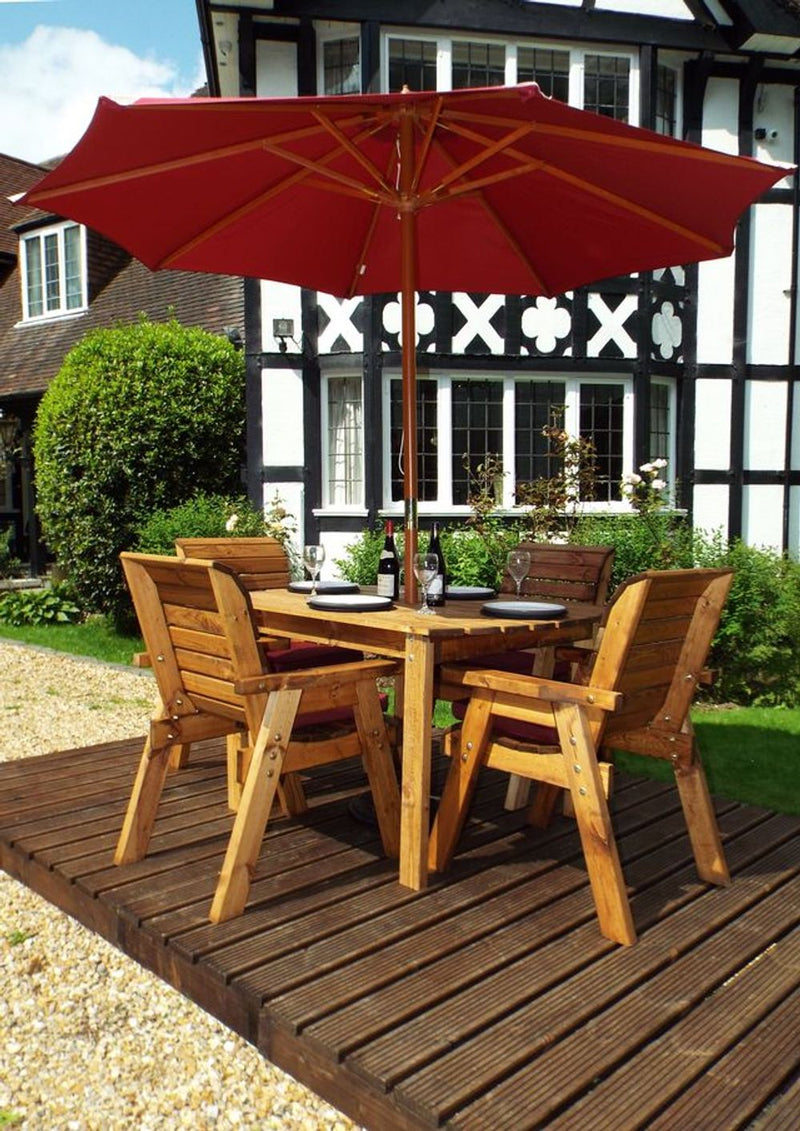 Premium Wood Outdoor Dining Set - 4 Seater Rect Table with Armchairs & 10 Year Guarantee