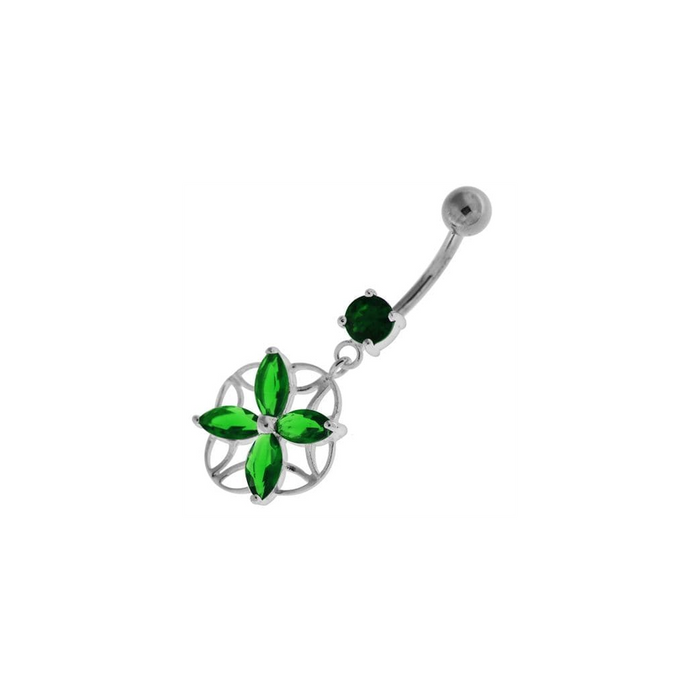 Jeweled Flower Cut out Navel Belly Button Ring