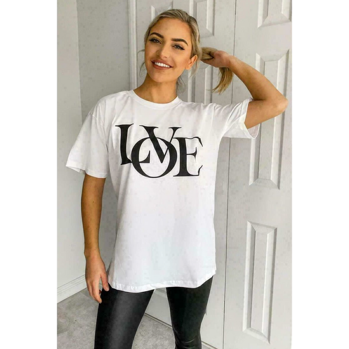 Ladies Oversized Love Print Slogan Short Sleeves T Shirt Top