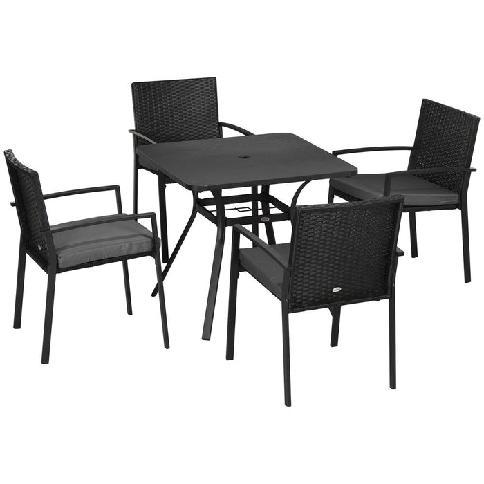 Outsunny 4 Seater Rattan Garden Dining Set - Black